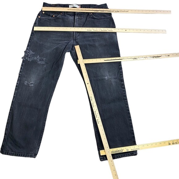 Levis 505 Black Denim Regular Fit Jeans Pants 38 x 32 Distressed - Picture 8 of 16